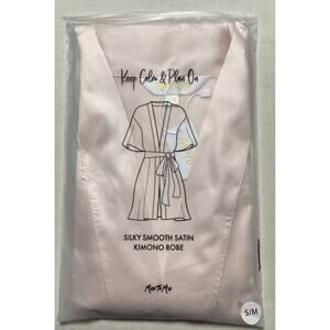 Miss to Mrs Kimono Style Short Bridal Robe Silky Smooth Satin Blush Pink S/M NWT